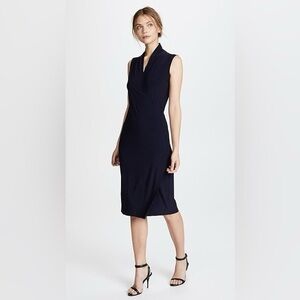 Norma Kamali Sleeveless Side Draped V Neck Faux Wrap Stretch Jersey Dress NWOT